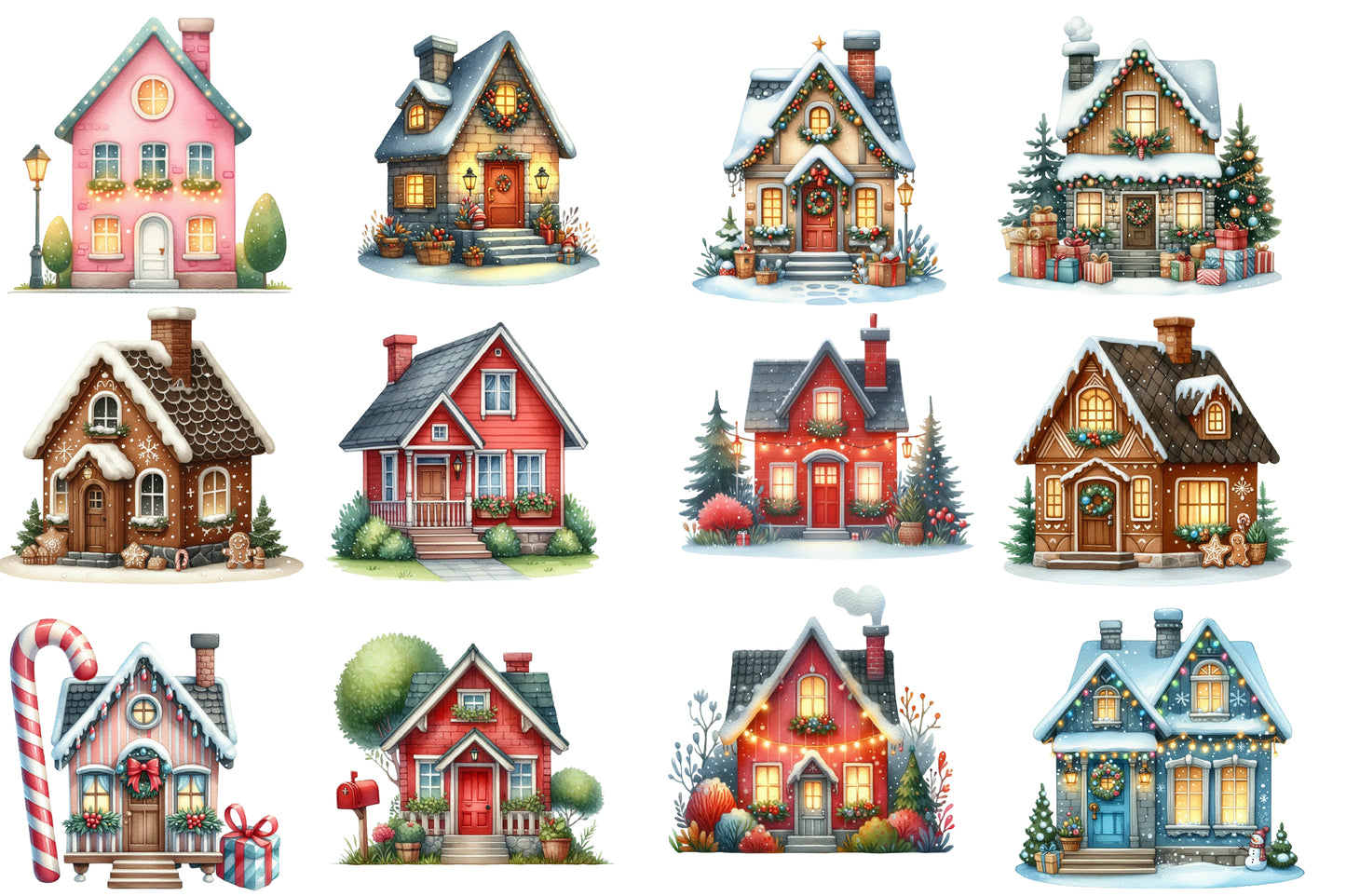 Christmas Home Clipart Bundle PNG | Watercolor Cozy Christmas Home Clipart | Holiday House Sublimation PNG