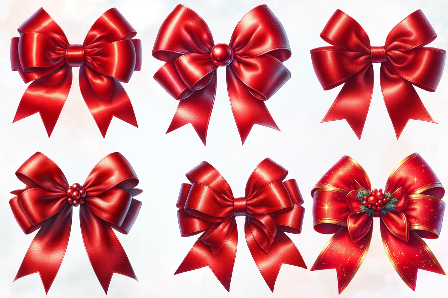 Christmas Red Bow PNG Clipart Bundle | Watercolor Red Christmas Bows, Ribbon, Gold Trim & Holiday Bow Designs