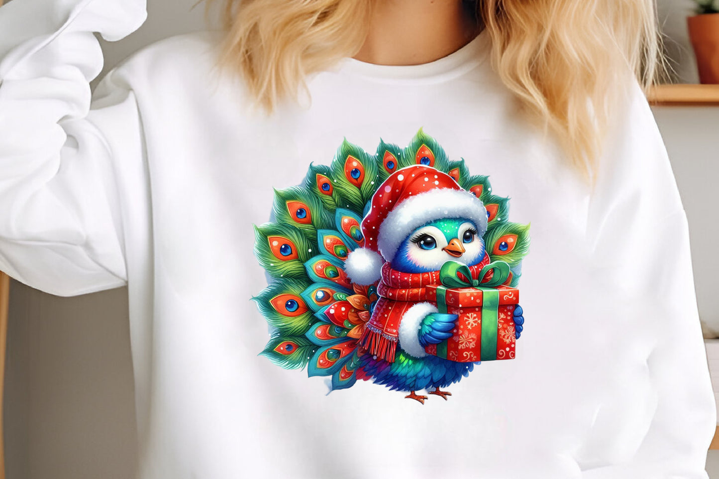 Watercolor Christmas Peacock PNG Bundle 11 Festive Peacock Clipart
