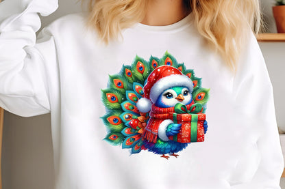 Watercolor Christmas Peacock PNG Bundle 11 Festive Peacock Clipart