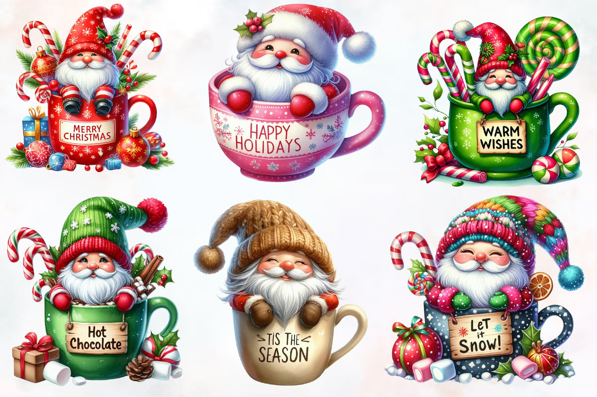 14 Christmas Gnome PNG Clipart Bundle Watercolor Holiday Gnome Sublimation