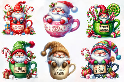 14 Christmas Gnome PNG Clipart Bundle Watercolor Holiday Gnome Sublimation