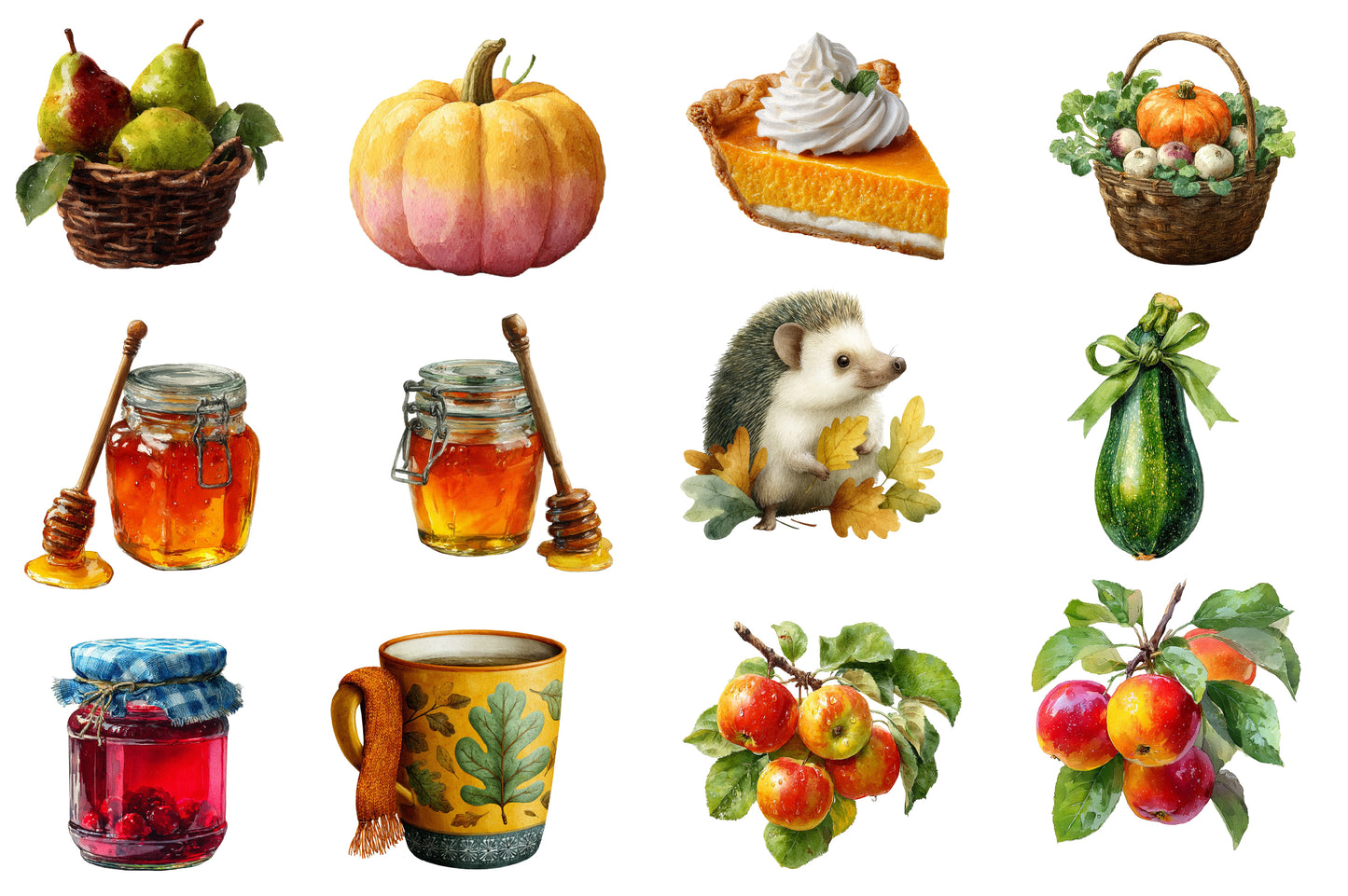 Autumn Watercolor Clipart PNG Bundle | Fall Harvest Clipart | Rustic Autumn PNG | Woodland Fall Sublimation