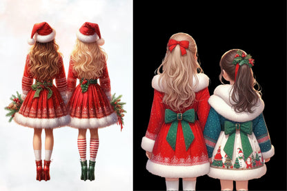 Best Friends Christmas PNG Bundle | Watercolor Christmas Friends Clipart, Holiday Couple & Matching Christmas PNG