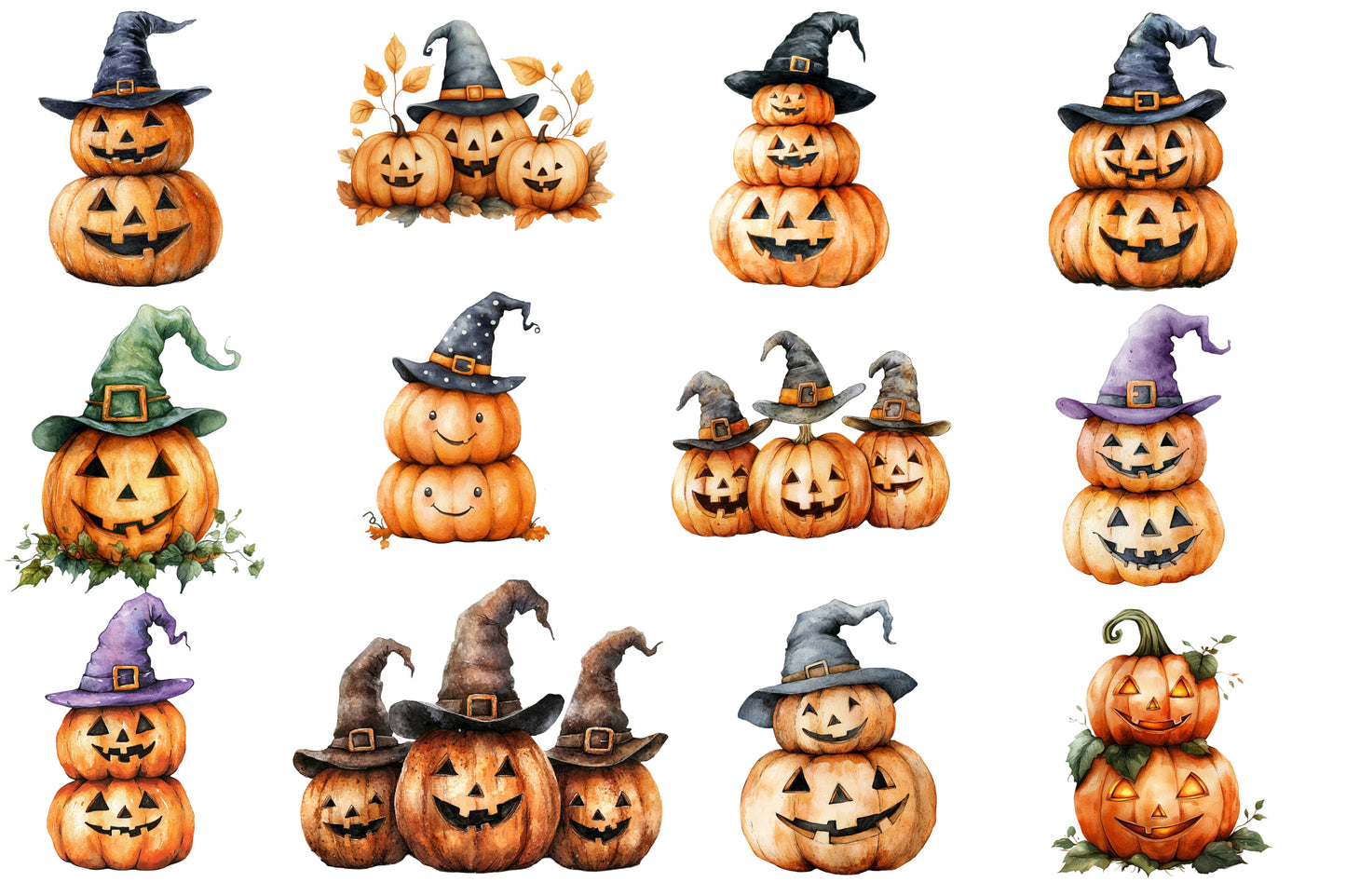 Halloween Pumpkin Clipart PNG | Witch Hat Jack O Lanterns, Halloween Pumpkin Stack Clipart