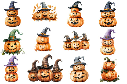 Halloween Pumpkin Clipart PNG | Witch Hat Jack O Lanterns, Halloween Pumpkin Stack Clipart