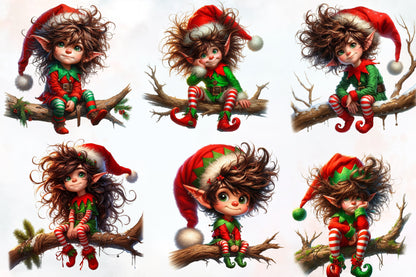 Funny Christmas Elf PNG Bundle Watercolor Santa Elf Clipart