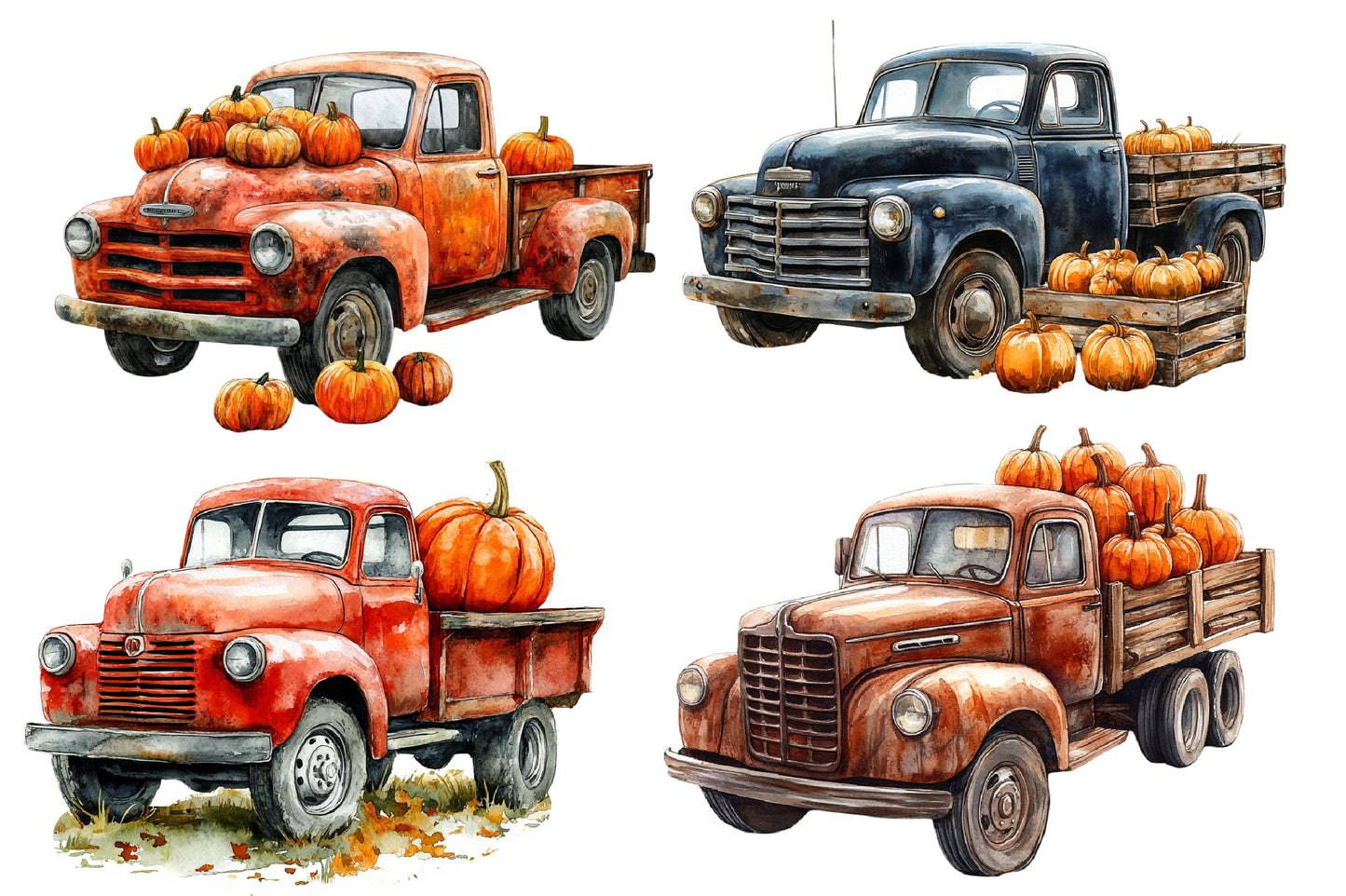 Fall Vintage Truck PNG Bundle | Retro Pickup Truck Clipart, Pumpkin Truck PNG