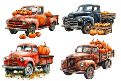 Fall Vintage Truck PNG Bundle | Retro Pickup Truck Clipart, Pumpkin Truck PNG