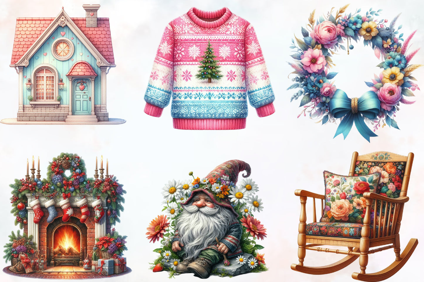 Cute Christmas Clipart PNG Bundle 22 Watercolor Holiday Designs