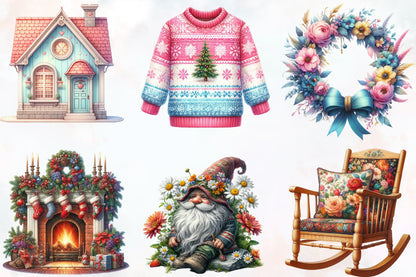 Cute Christmas Clipart PNG Bundle 22 Watercolor Holiday Designs