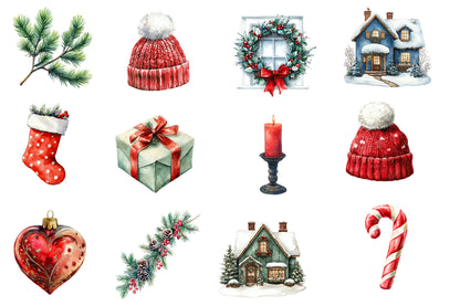 Christmas Clipart PNG Bundle | Winter Christmas Village & Holiday Decor | Christmas Sublimation