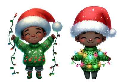Christmas Boy Clipart PNG Bundle | Cute Christmas Boys, Santa Hats, Christmas Lights & Holiday Sweater Clipart