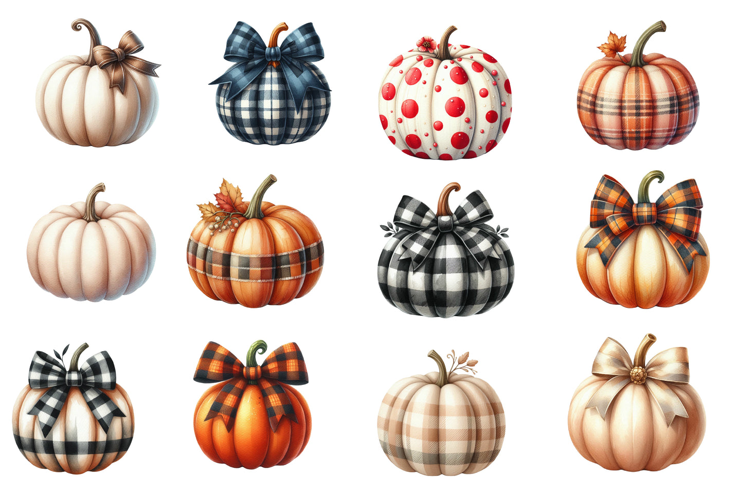 Fall Pumpkin PNG Bundle | Plaid Pumpkin Clipart, Buffalo Check Pumpkin, Pumpkin Bow PNG