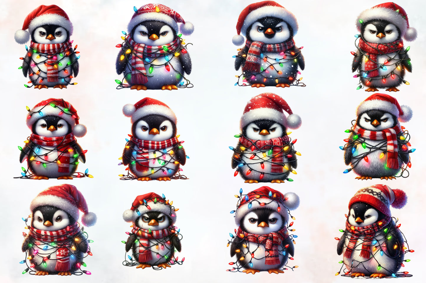 25 Christmas Grumpy Penguin PNG Watercolor Clipart Bundle Holiday