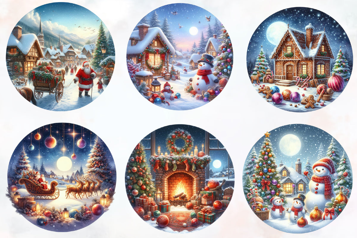 Watercolor Christmas Scenes PNG Bundle 13 Winter Holiday Clipart