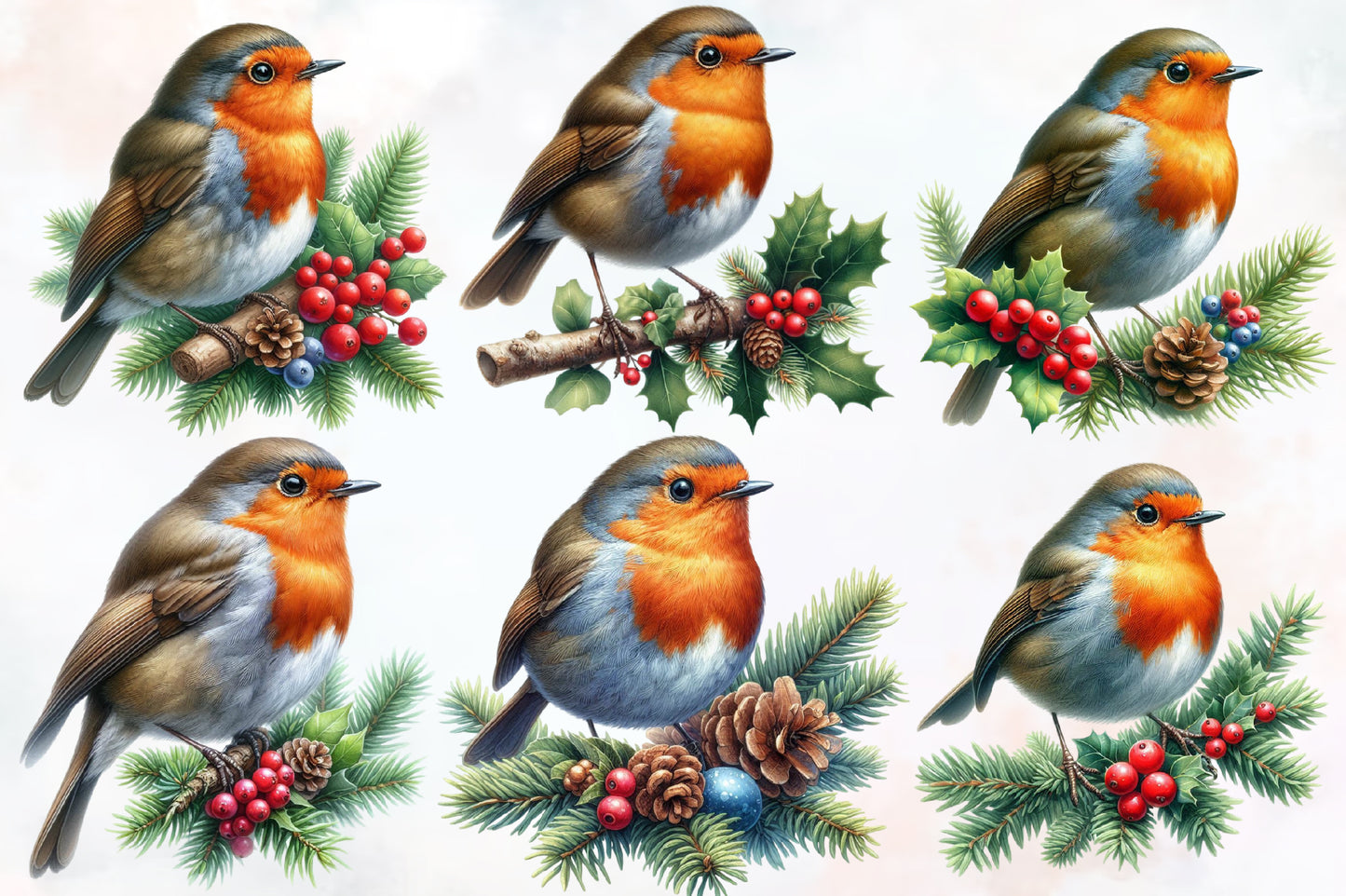 23 Christmas Robin Bird PNG Sublimation Bundle Watercolor Holiday Bird Clipart