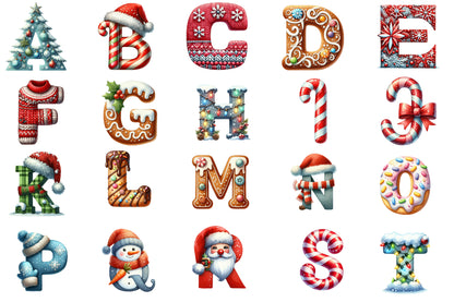 Christmas Alphabet Clipart PNG Bundle | Watercolor Festive Christmas Alphabet Letters | Holiday ABC PNG