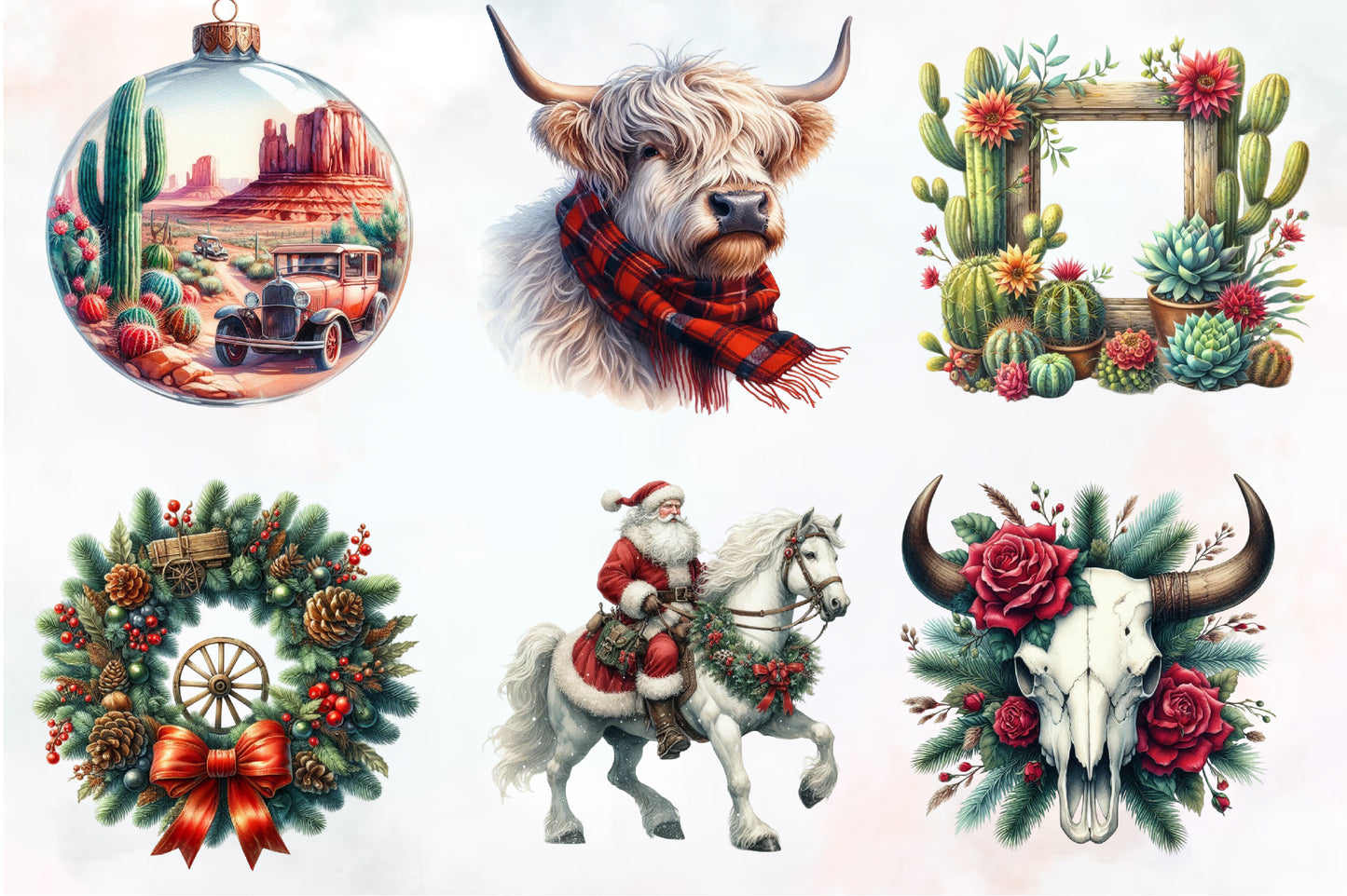 21 Christmas Western Sublimation PNG Clipart Bundle Cowboy Santa