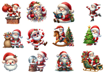 Santa Claus Watercolor Clipart PNG Bundle | Christmas Santa PNG | Cute Santa Sublimation