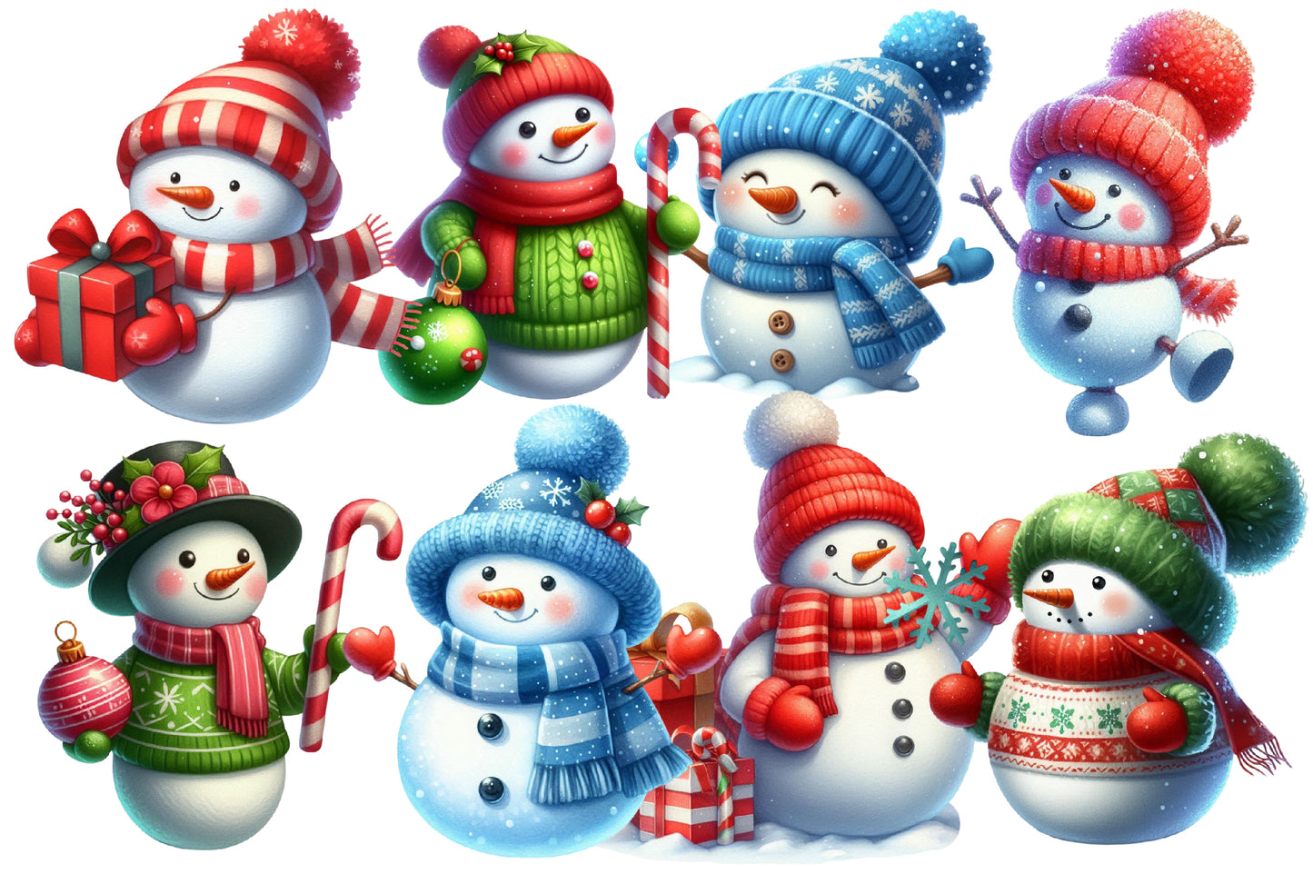 Christmas Snowman Clipart PNG Bundle | Watercolor Cute Christmas Snowman Clipart | Festive Winter Snowman Sublimation PNG