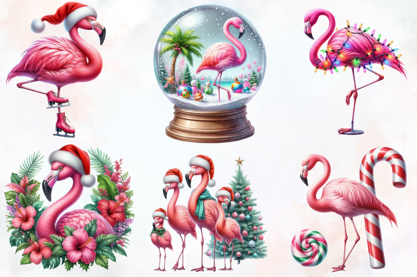 19 Christmas Flamingo PNG Clipart Bundle Watercolor Cute Holiday Flamingo