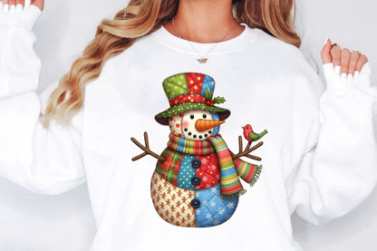 Patchwork Snowman Christmas Sublimation PNG