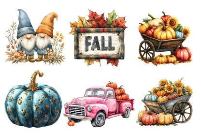 Whimsy Fall Clipart PNG Bundle | Cute Autumn Pumpkin, Fox, Mushroom, Leaves & Cozy Cottage Clipart