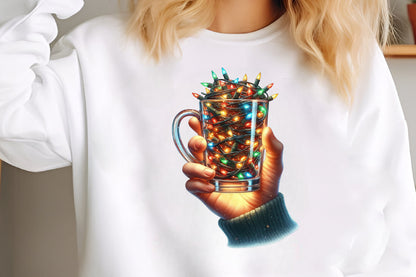 Christmas Light Mug PNG Christmas Lights Coffee Cup Holiday Sublimation Design