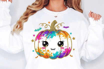 Colorful Halloween Pumpkin Kawaii Splatter PNG Sublimation Design