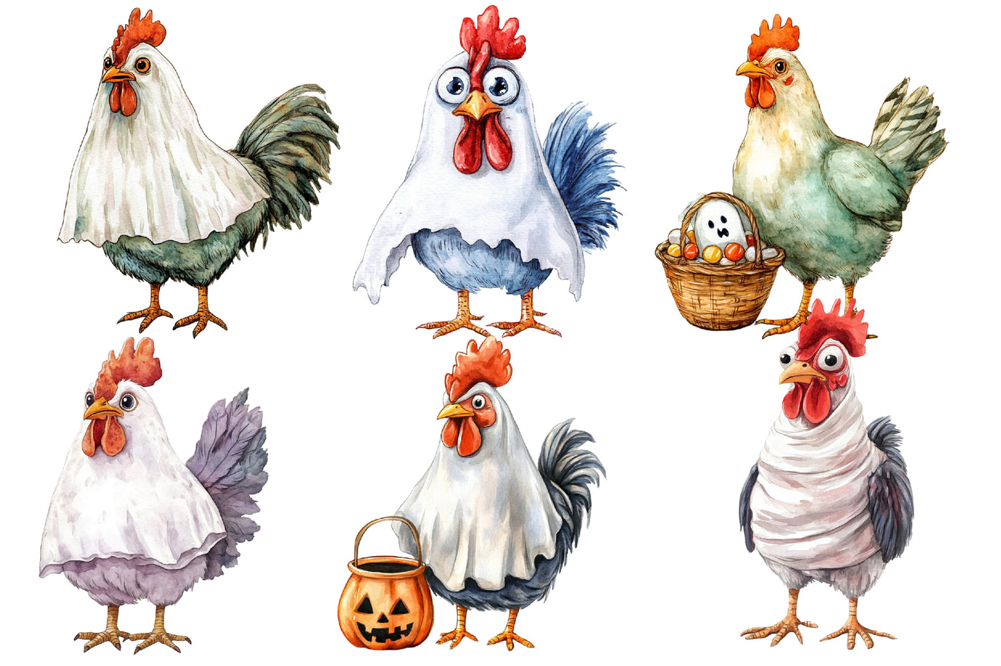 Halloween Rooster Ghost Clipart PNG | Ghost Chicken & Rooster Halloween Clipart, Spooky Farm Animal PNG