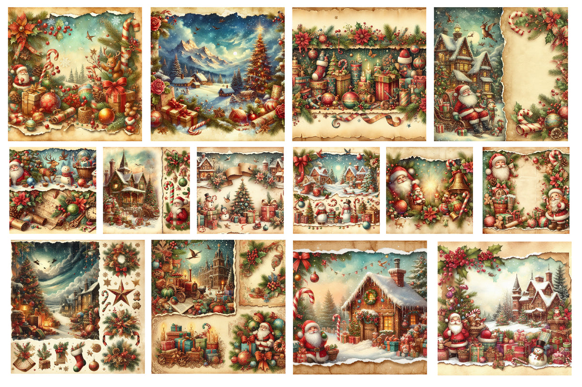 Vintage Torn Christmas Digital Paper 23 Christmas Scrapbook Backgrounds