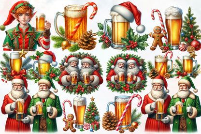 16 Christmas Beer Sublimation PNG Santa Elf Holiday Beer Clipart Bundle