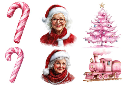 Scandi Christmas Watercolor Clipart PNG Bundle | Scandinavian Christmas Clipart | Pink Christmas Sublimation PNG