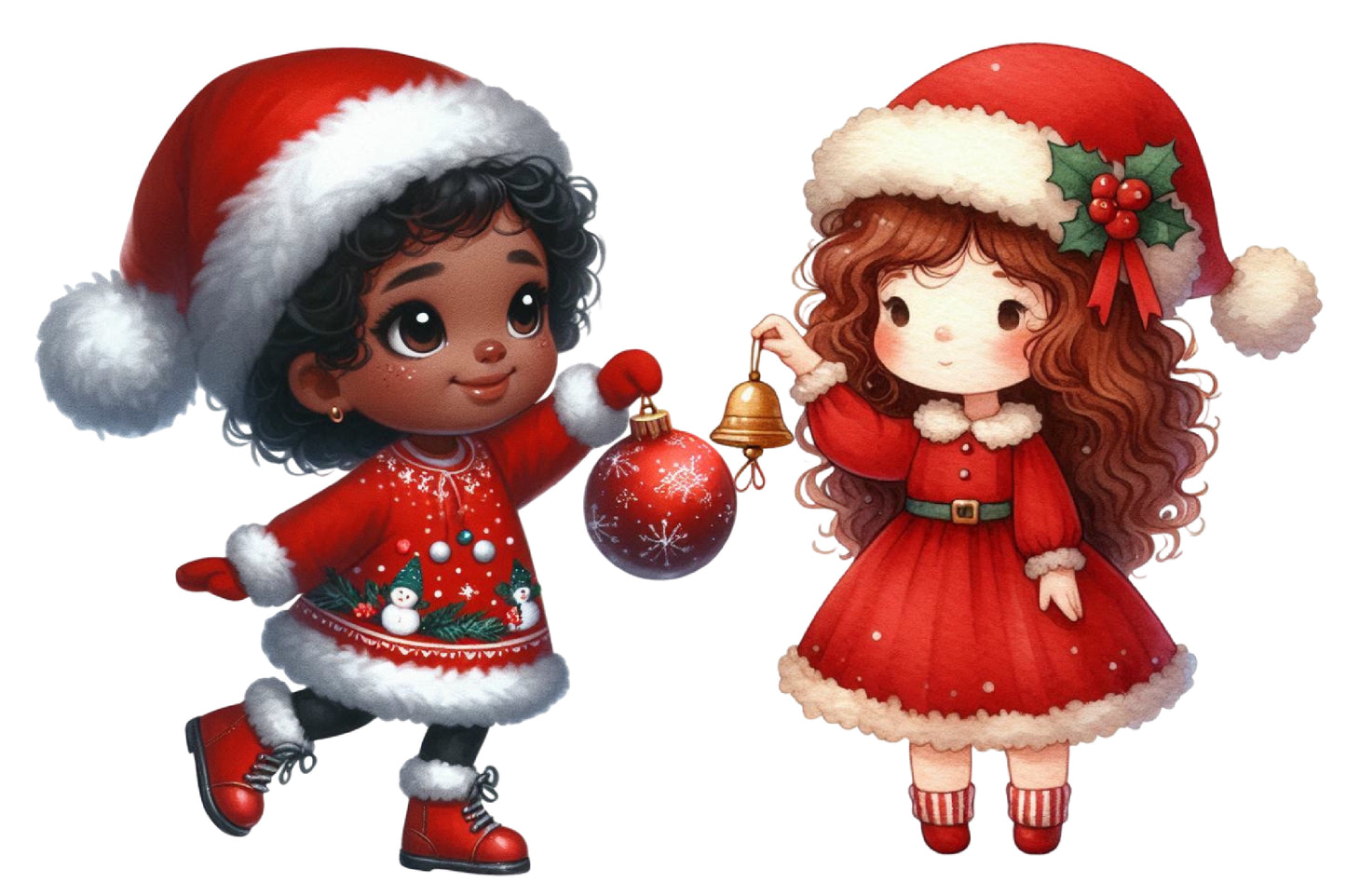 Christmas Black Girl Clipart PNG Bundle | Black Christmas Girls, Santa Hats, Holiday Dresses & Festive Winter Clipart