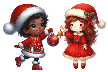 Christmas Black Girl Clipart PNG Bundle | Black Christmas Girls, Santa Hats, Holiday Dresses & Festive Winter Clipart