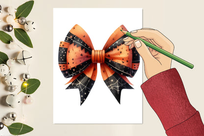34 Orange Black Halloween Bow PNG Bundle Cute Spooky Ribbon Clipart
