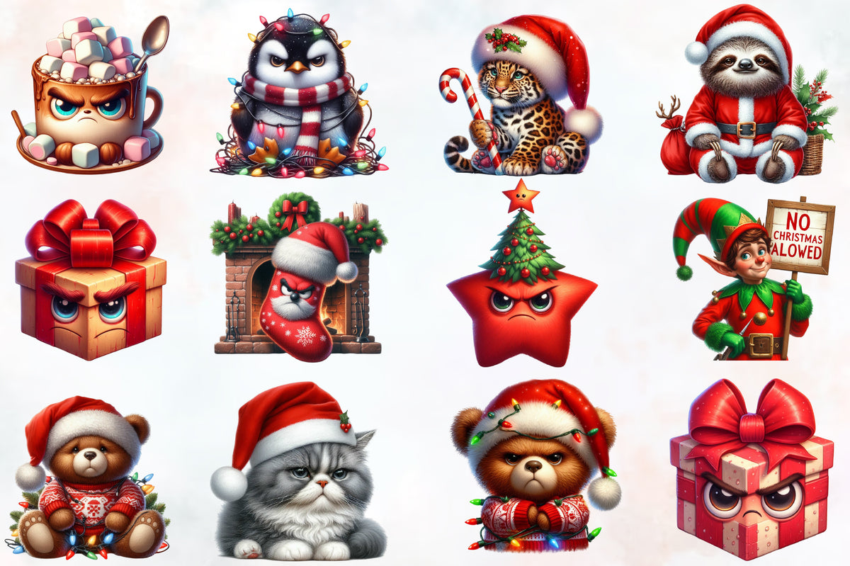 Grumpy Christmas PNG Bundle 25 Funny Watercolor Christmas Clipart