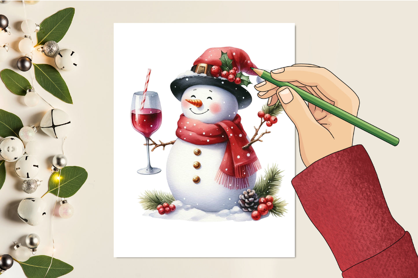 16 Watercolor Snowman Christmas Wine PNG Holiday Winter Clipart