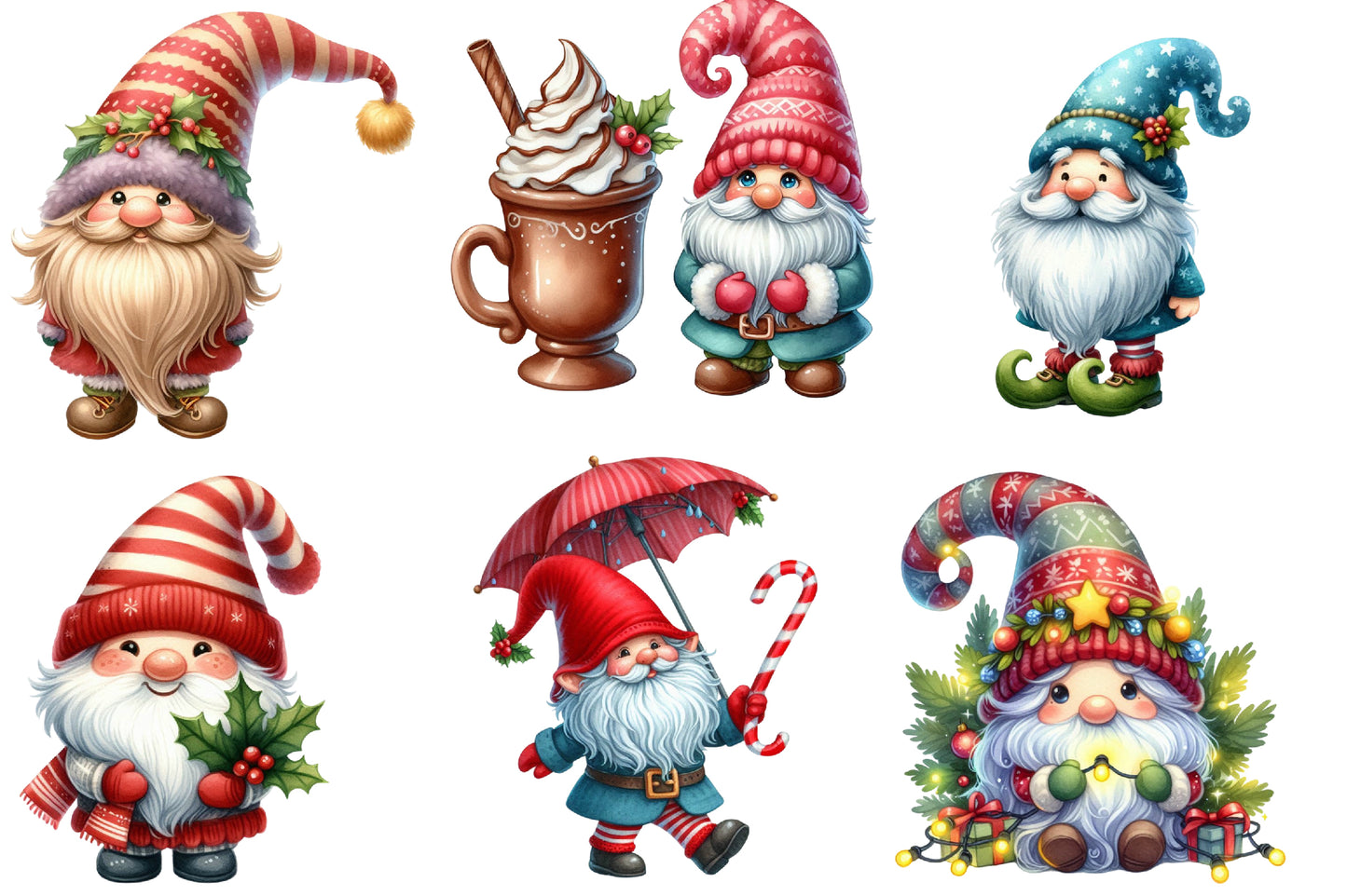 Christmas Gnome Clipart PNG Bundle | Cute Santa Gnomes, Nordic Gnomes, Christmas Gifts, Candy Canes & Holiday Decorations