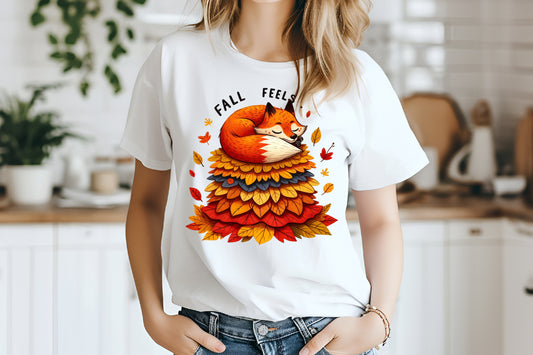 Fall Feels Cozy Sleeping Fox Autumn Leaves PNG