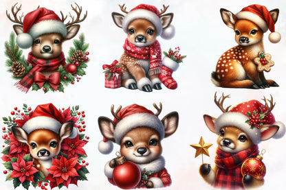 Funny Christmas Deer PNG Bundle Watercolor Reindeer Holiday Clipart