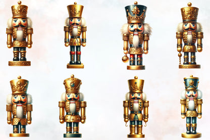 23 Christmas Golden Nutcracker PNG Watercolor Clipart Bundle Holiday