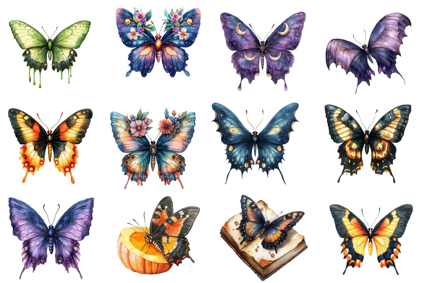 Halloween Butterfly Clipart PNG Bundle | Gothic Butterfly PNG, Spooky Butterfly Clipart