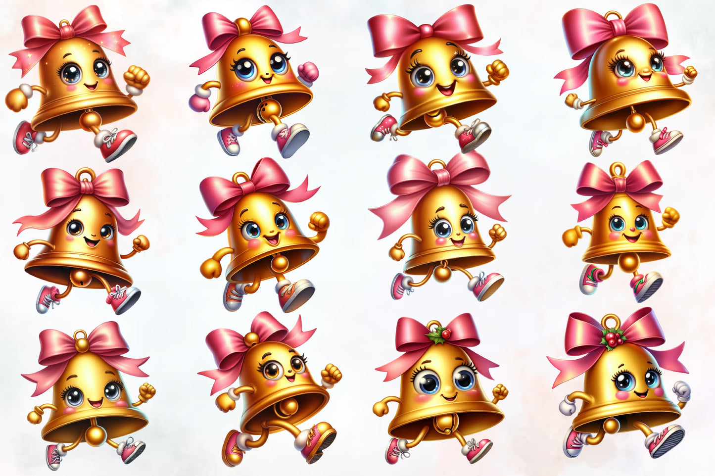 25 Christmas Bells PNG Clipart Bundle Cute Pink Bow Watercolor Holiday