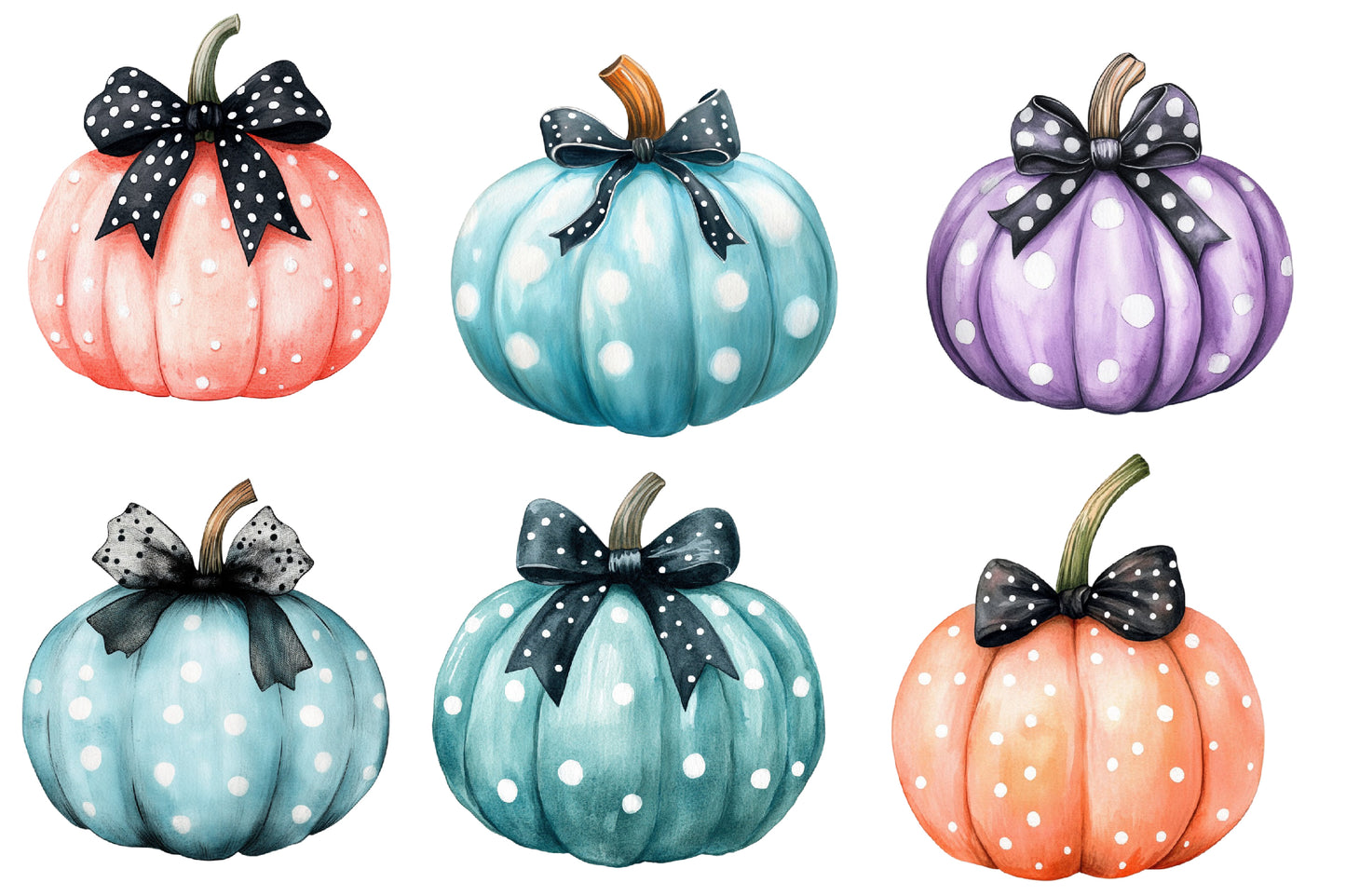 Coquette Pumpkin PNG Bundle | Black Bow & Polka Dot Pumpkin Clipart