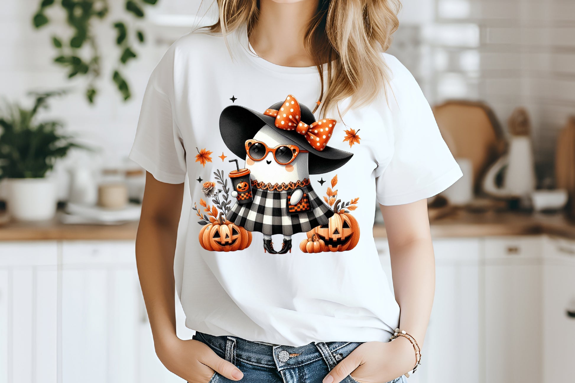 Cute Halloween Witch Mouse PNG Pumpkin Buffalo Plaid Sublimation