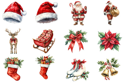 Classic Christmas Clipart PNG Bundle | Santa, Reindeer, Christmas Tree, Ornaments, Train, Nutcracker & Cozy Holiday Decor