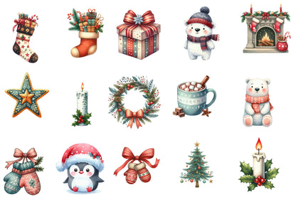 Christmas Clipart Sublimation PNG Bundle | Watercolor Holiday Clipart | Festive Christmas Sublimation Designs
