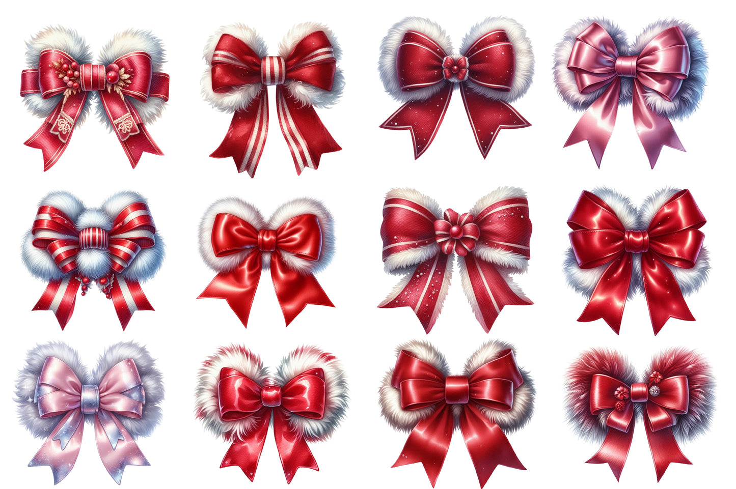 Red Coquette Christmas Bow Clipart PNG Bundle | Christmas Bow PNG | Red Bow Sublimation